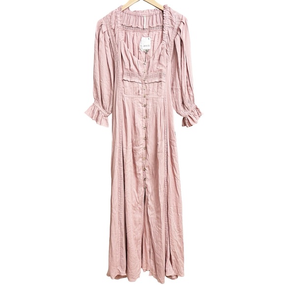 NWT Free People Magdalia Maxi Dress Pale Mauve Pink - Picture 2 of 7